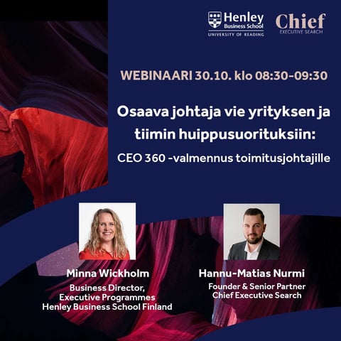 Webinaari  Osaava johtaja vie yrityksen ja tiimin huippusuorituksiin: CEO 360 -valmennus toimitusjohtajille